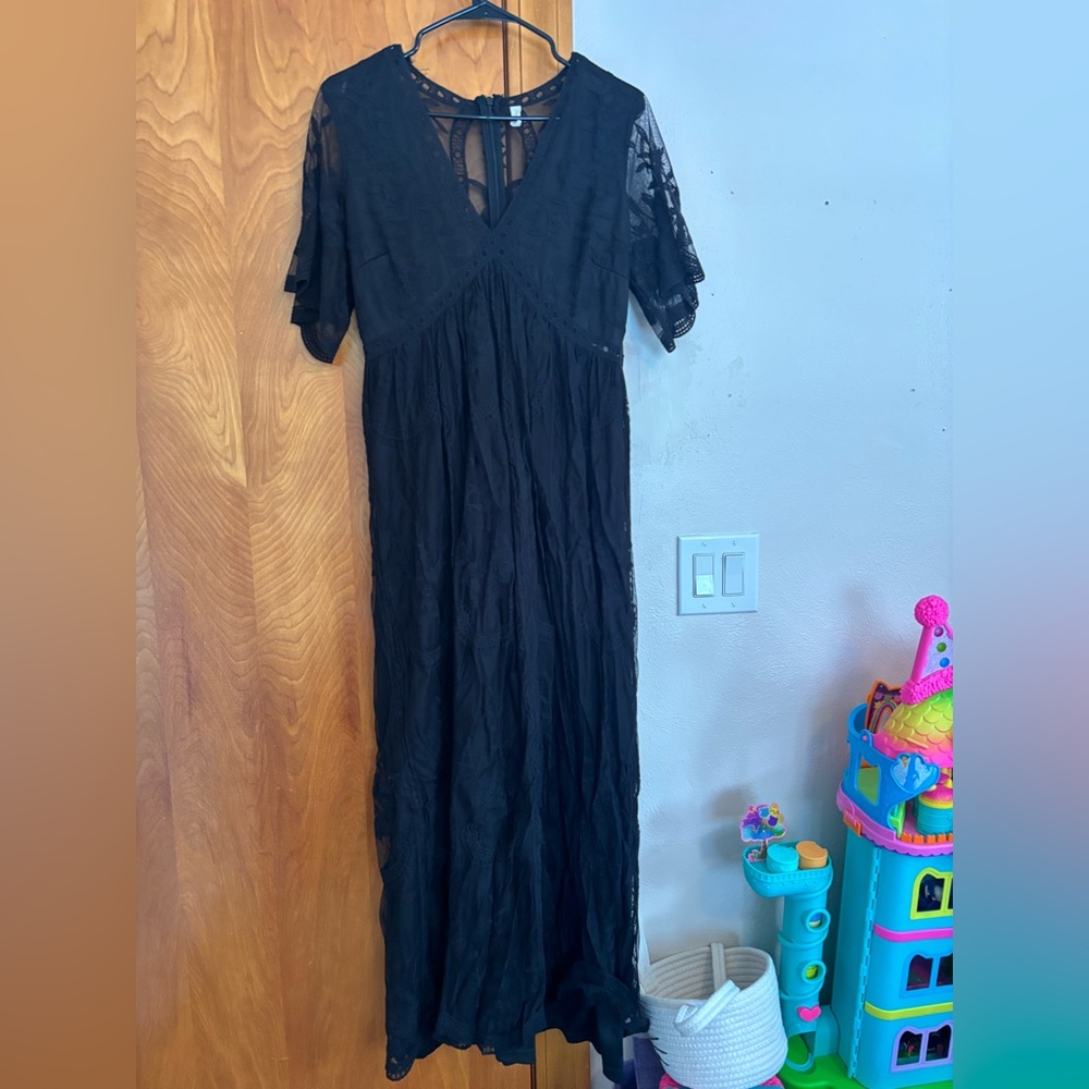 Pinkblush Maternity Elegant Black Lace short Sleeve Dress